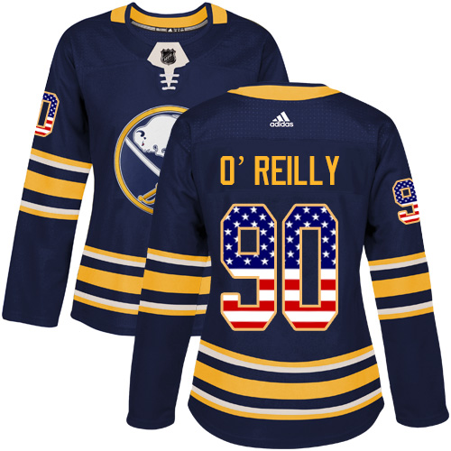 Adidas Sabres #90 Ryan O'Reilly Navy Blue Home Authentic USA Flag Women's Stitched NHL Jersey